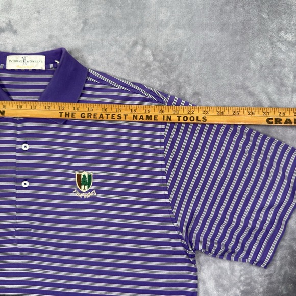 Pine Valley Polo Shirt Large Purple White Striped Gold Club Fairway & Greene - Picture 7 of 10